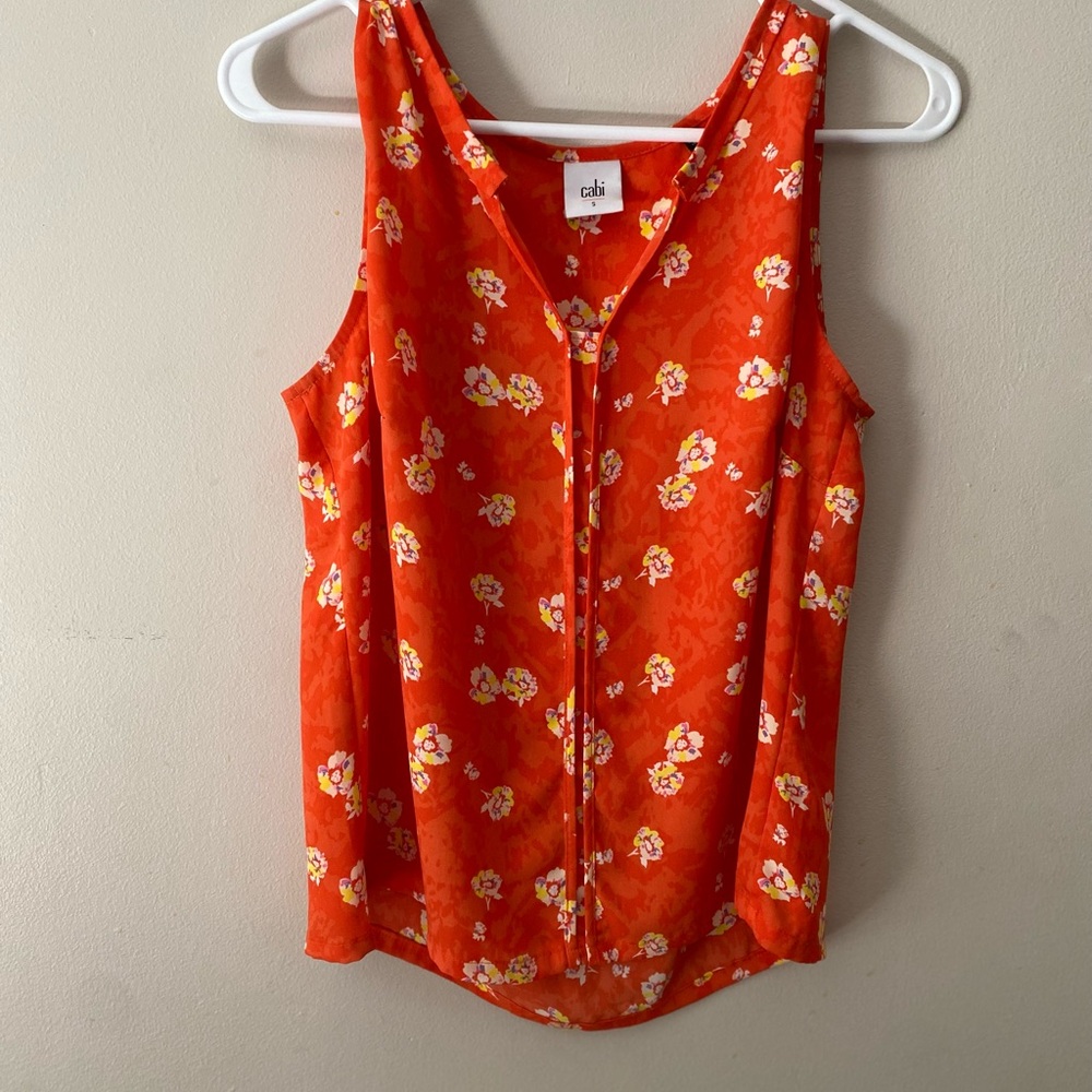 Cabi Sleeveless Silky Orange Floral Top